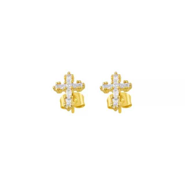Clear CZ Cross Gold-Tone Stud Earrings - 20 Gauge at Spencer's