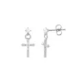 CZ Silver-Tone Cross Dangle Stud Earrings - 20 Gauge at Spencer's