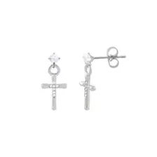 CZ Silver-Tone Cross Dangle Stud Earrings - 20 Gauge at Spencer's