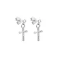 CZ Silver-Tone Cross Dangle Stud Earrings - 20 Gauge at Spencer's