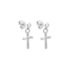 CZ Silver-Tone Cross Dangle Stud Earrings - 20 Gauge at Spencer's