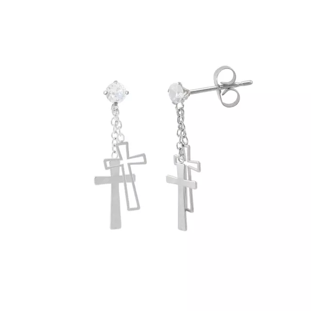 Clear CZ Double Cross Dangle Stud Earrings - 20 Gauge at Spencer's