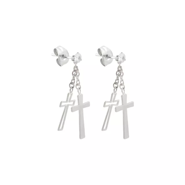 Clear CZ Double Cross Dangle Stud Earrings - 20 Gauge at Spencer's