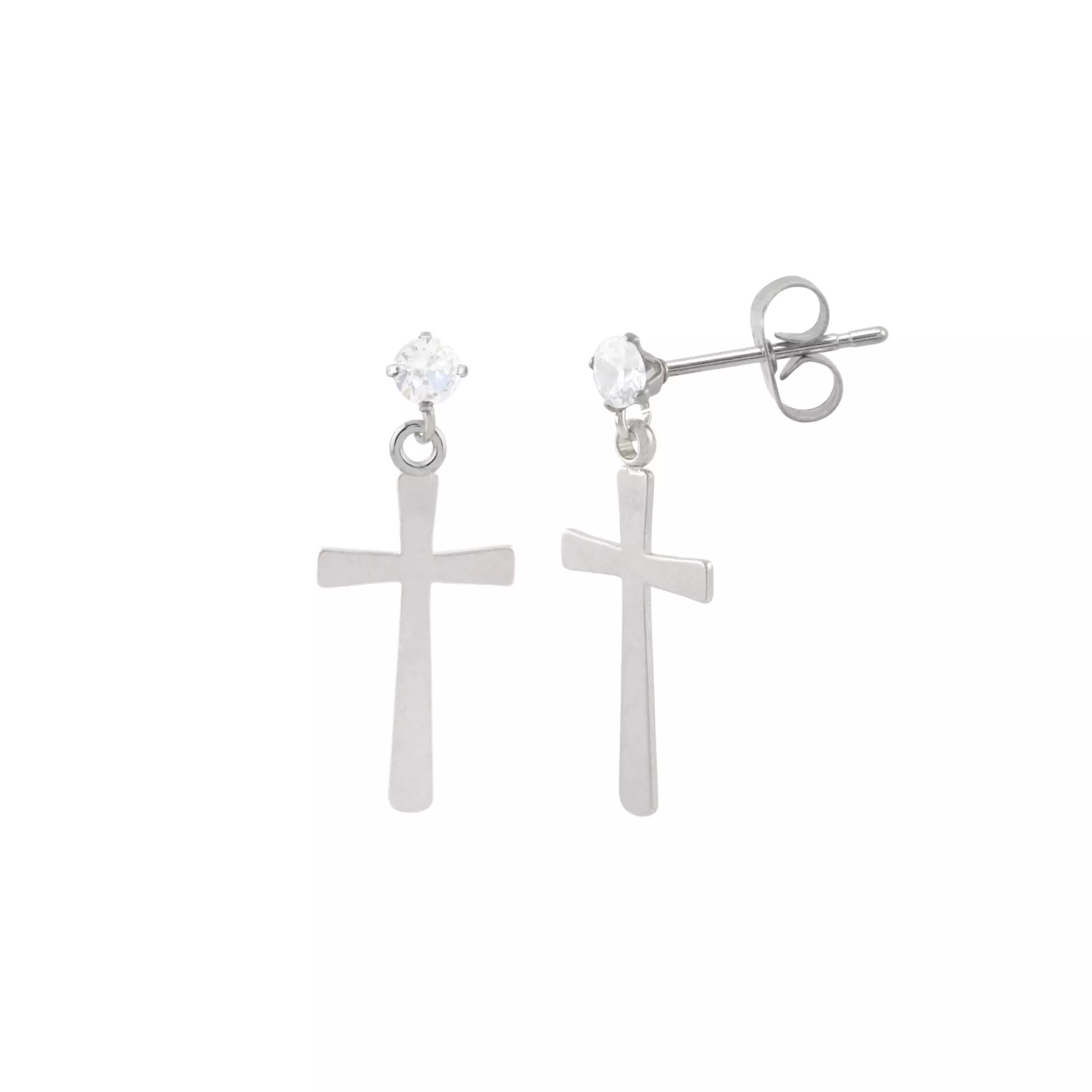 Clear CZ Cross Dangle Stud Earrings - 20 Gauge at Spencer's