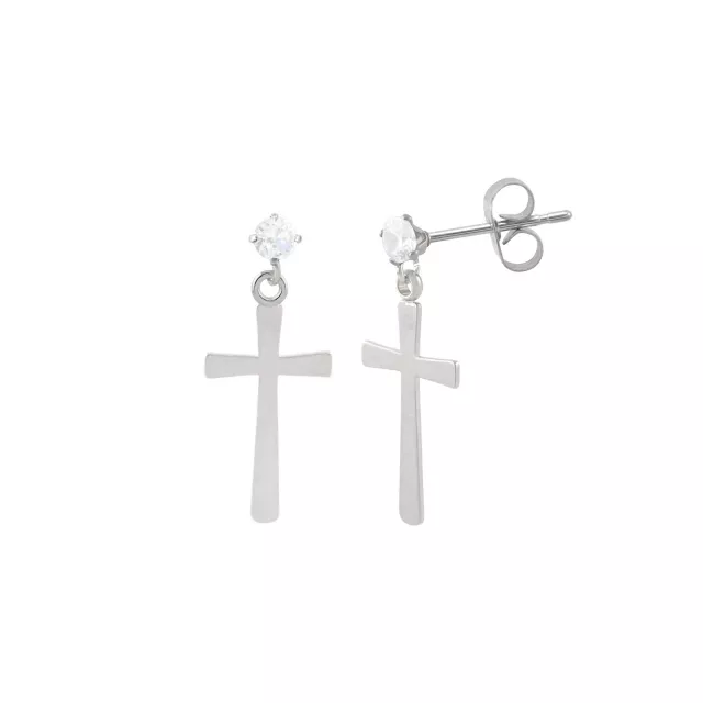 Clear CZ Cross Dangle Stud Earrings - 20 Gauge at Spencer's