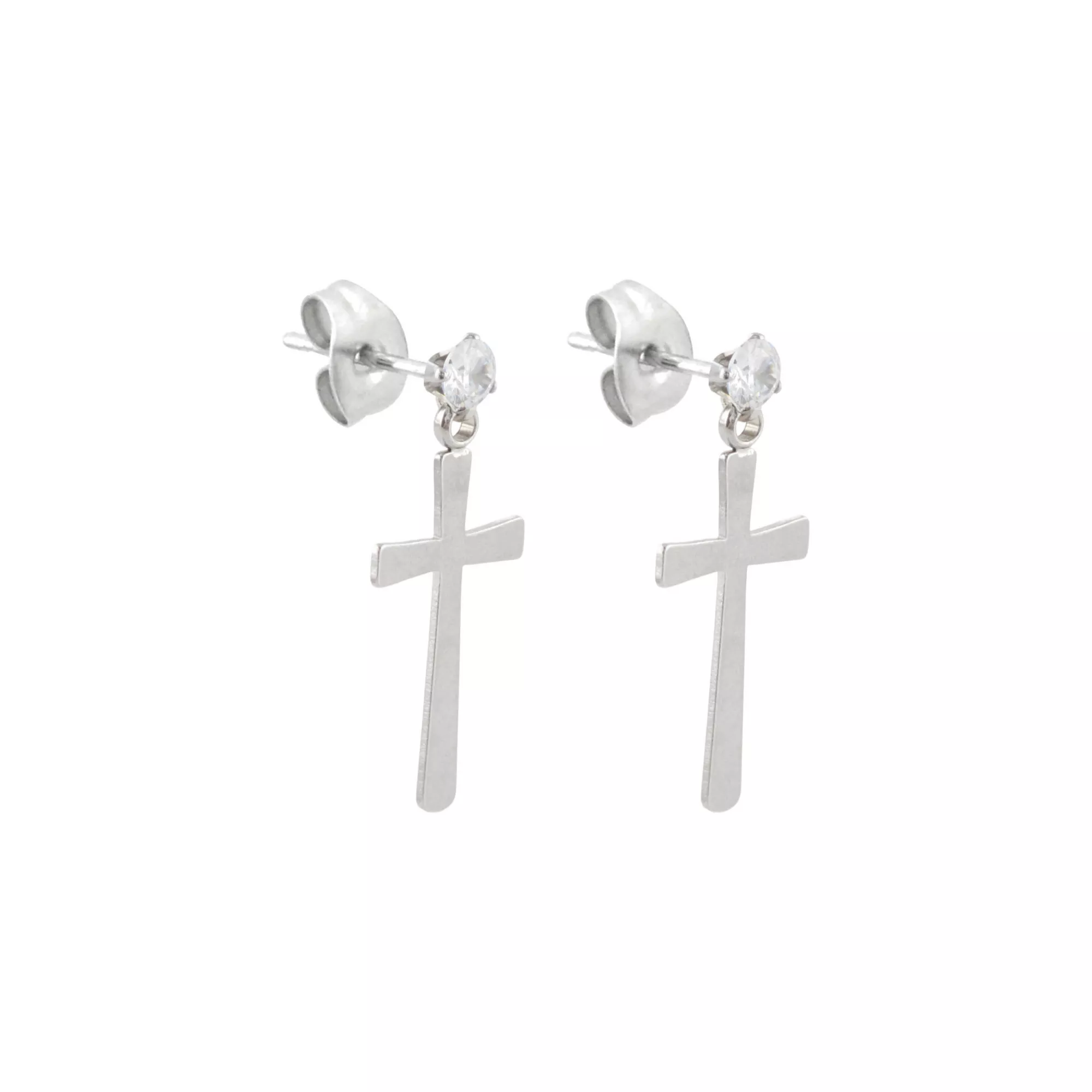 Clear CZ Cross Dangle Stud Earrings - 20 Gauge at Spencer's