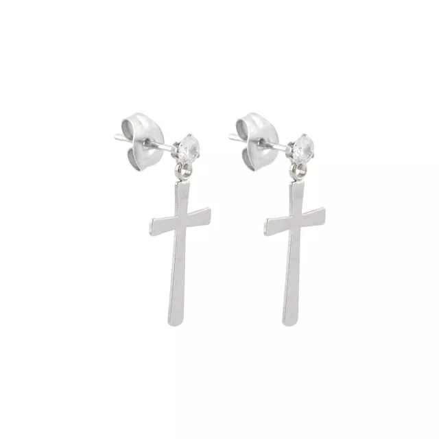 Clear CZ Cross Dangle Stud Earrings - 20 Gauge at Spencer's