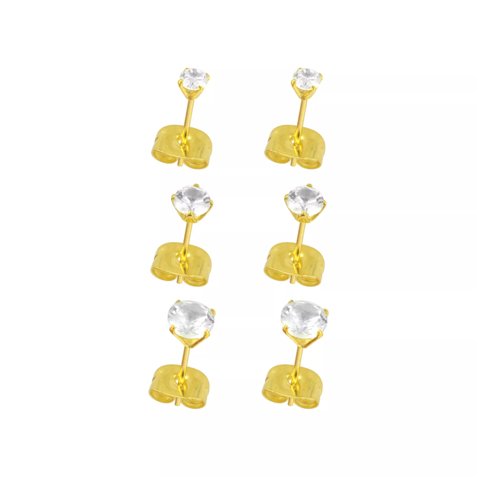 Multi-Pack Clear CZ 14K Gold-Plated Stud Earrings 3 Pair - 20 Gauge at Spencer's