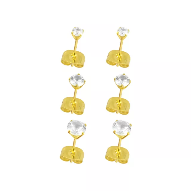 Multi-Pack Clear CZ 14K Gold-Plated Stud Earrings 3 Pair - 20 Gauge at Spencer's