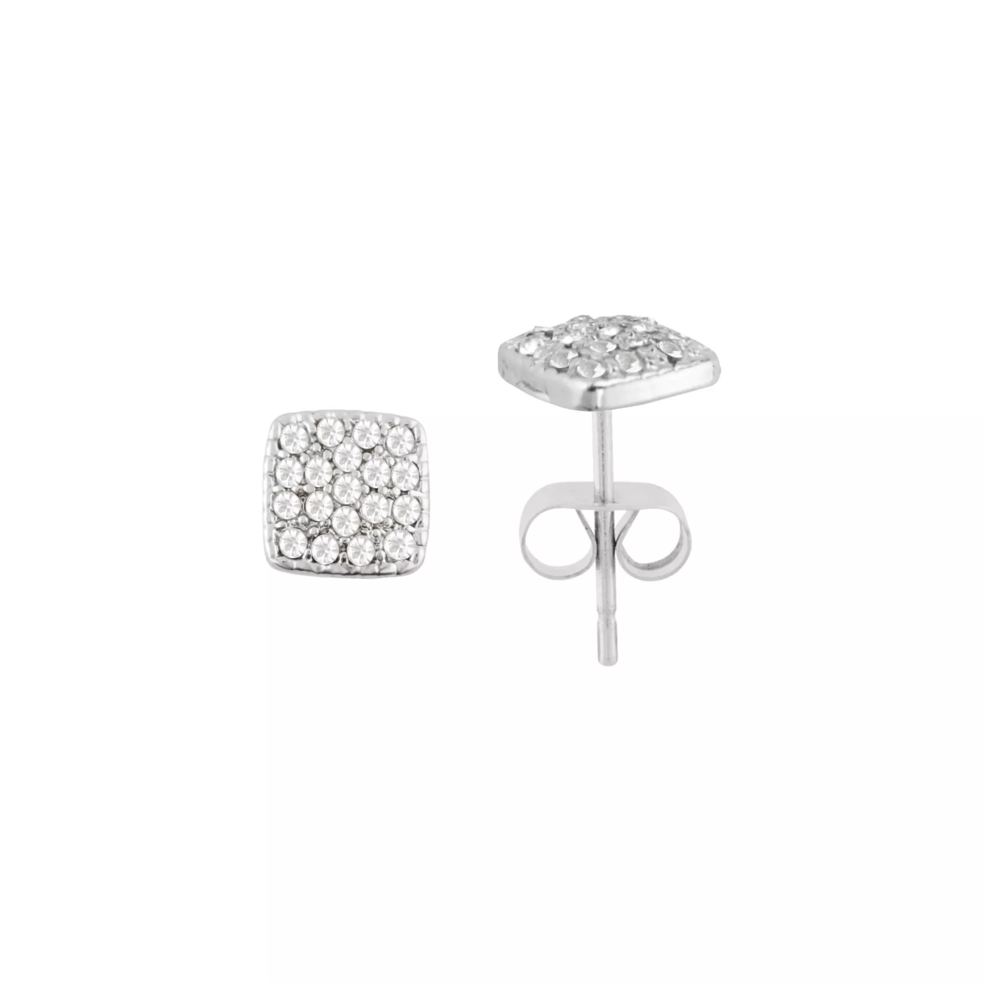 Clear CZ Square 14K White Gold-Plated Stud Earrings - 20 Gauge
