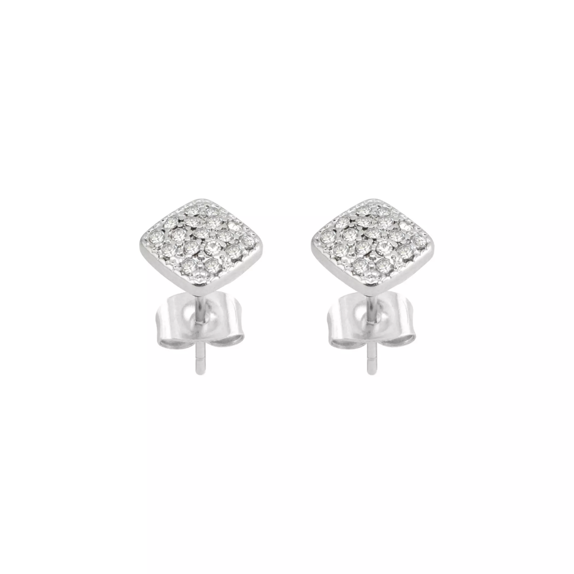Clear CZ Square 14K White Gold-Plated Stud Earrings - 20 Gauge