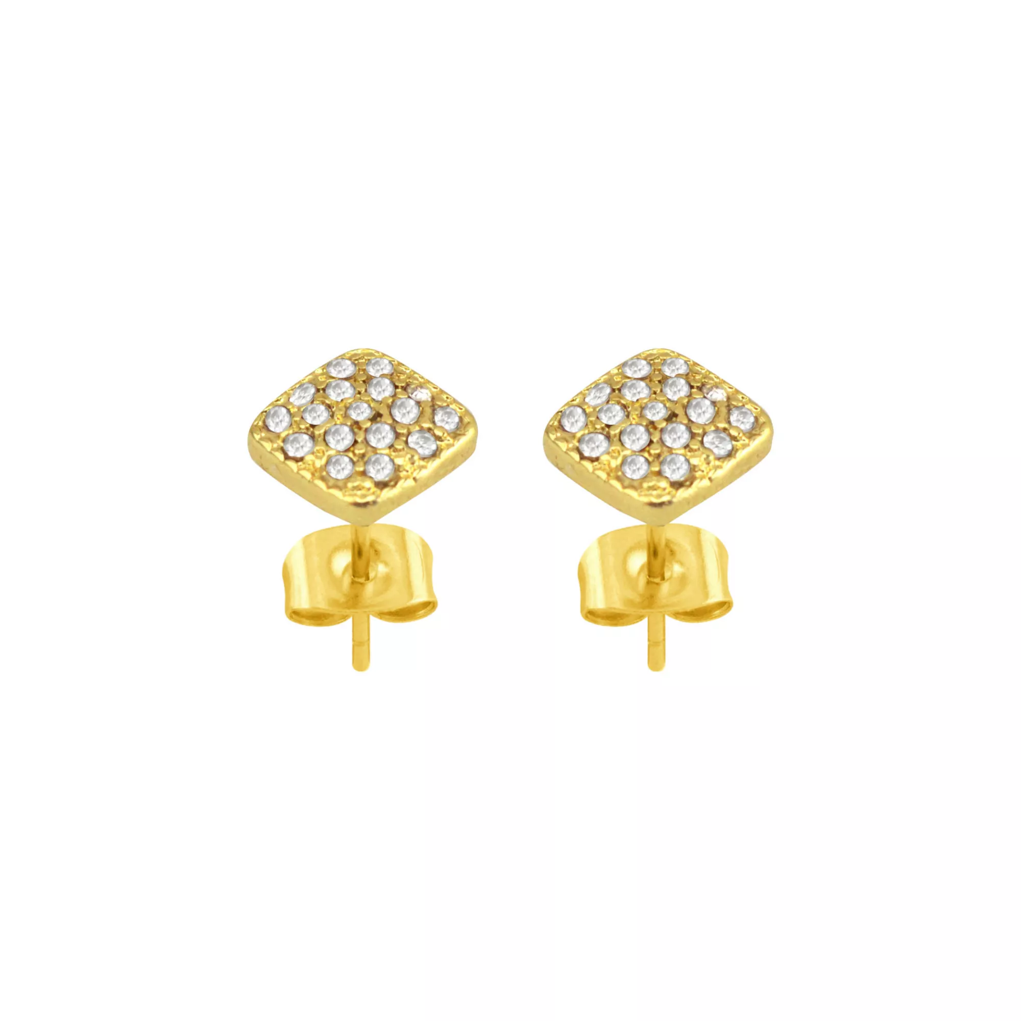 Clear CZ Square 14K Gold-Plated Stud Earrings - 20 Gauge