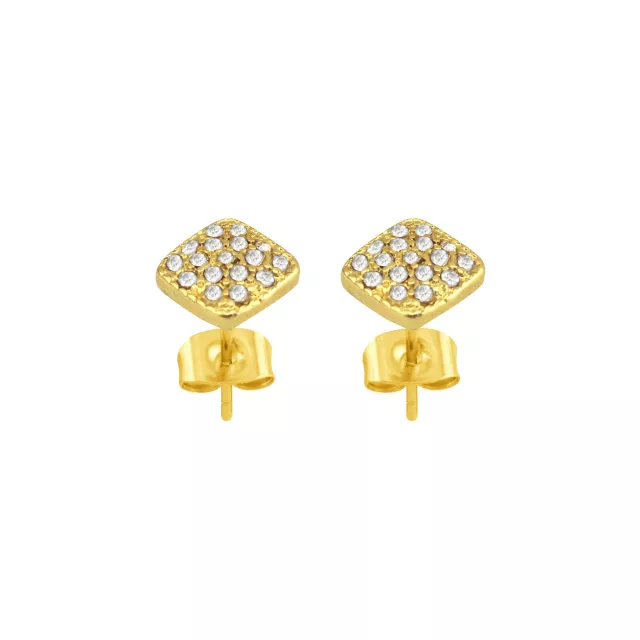 Clear CZ Square 14K Gold-Plated Stud Earrings - 20 Gauge at Spencer's