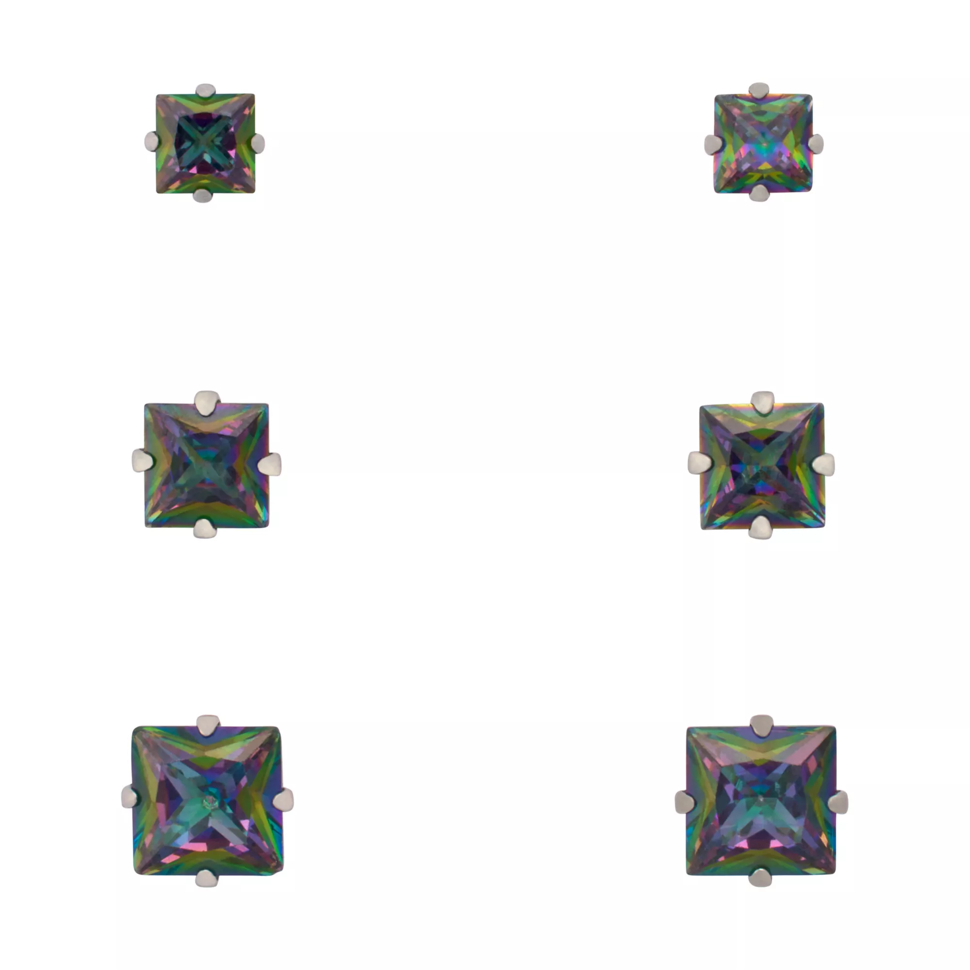 Multi-Pack Vitrail CZ Square Stud Earrings 3 Pairs - 20 Gauge at Spencer's