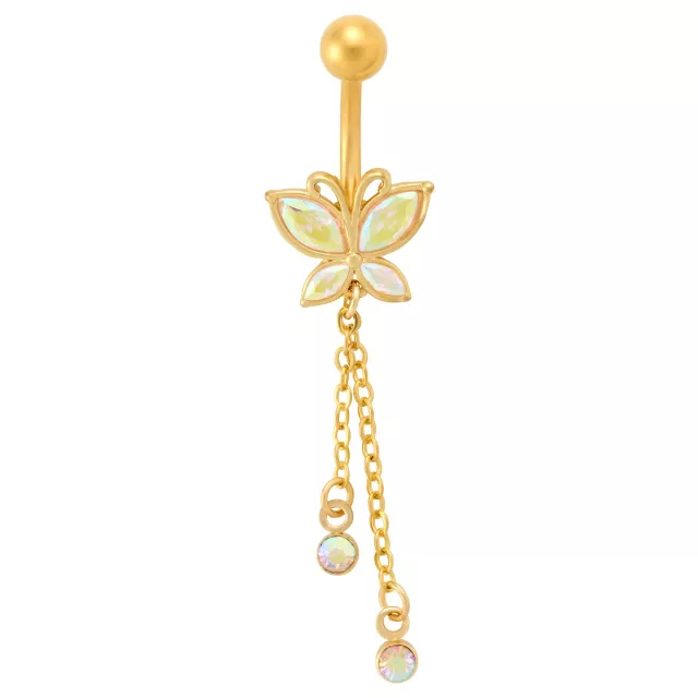 Iridescent CZ Butterfly Gold-Tone Dangle Belly Ring - 14 Gauge at Spencer's