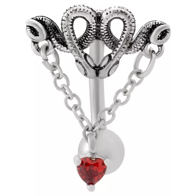 Red CZ Curled Snakes Chain Silver-Tone Belly Ring - 14 Gauge at Spencer's