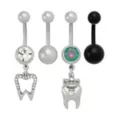Multi-Pack CZ Iridescent Tooth Dangle Belly Rings 4 Pack - 14 Gauge at Spencer's