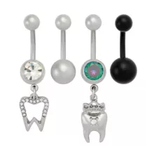 Multi-Pack CZ Iridescent Tooth Dangle Belly Rings 4 Pack - 14 Gauge at Spencer's