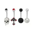 Multi-Pack Red CZ Cross and Skull Silver-Tone Belly Rings 4 Pack - 14 Gauge at Spencer's