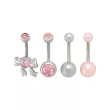 Multi-Pack Pink CZ Bow Silver-Tone Titanium Belly Rings 4 Pack - 14 Gauge at Spencer's