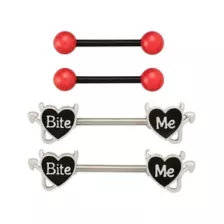Multi-Pack Bite Me Heart and Basic Nipple Barbells 2 Pair - 14 Gauge at Spencer's