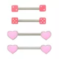 Multi-Pack Pink Heart and Dice Nipple Barbells 2 Pair - 14 Gauge at Spencer's