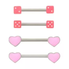 Multi-Pack Pink Heart and Dice Nipple Barbells 2 Pair - 14 Gauge at Spencer's