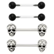 Multi-Pack Geometric Skull and Basic Nipple Barbells 2 Pair - 14 Gauge at Spencer's