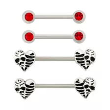 Multi-Pack Red CZ Skull Heart Titanium Nipple Barbells 2 Pairs - 14 Gauge at Spencer's