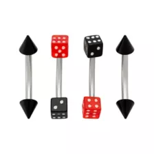 Multi-Pack Black and Red Dice Silver-Tone Spike Curved Barbells 4 Pack - 16 Gauge at Spencer's