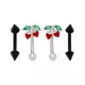 Multi-Pack Green CZ Heart Cherry Black and Silver-Tone Curved Barbells 4 Pack - 16 Gauge at Spencer's