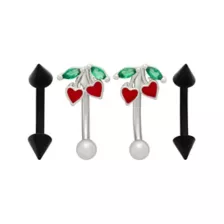 Multi-Pack Green CZ Heart Cherry Black and Silver-Tone Curved Barbells 4 Pack - 16 Gauge at Spencer's