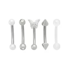 Multi-Pack Clear CZ Butterfly Silver-Tone Titanium Curved Barbells 5 Pack - 16 Gauge at Spencer's
