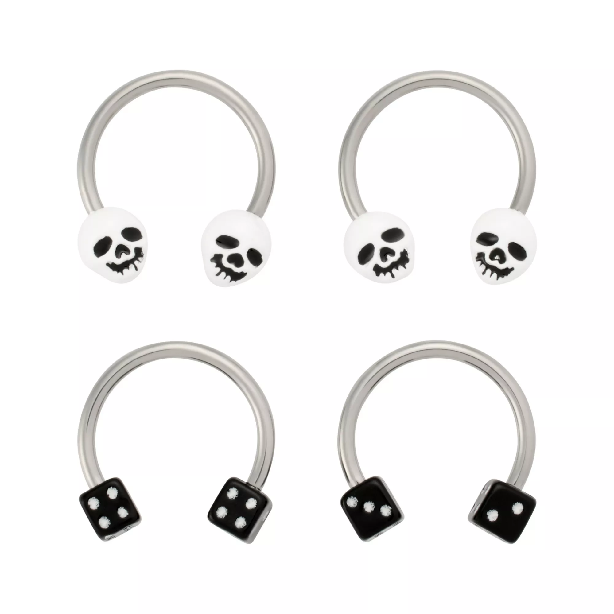 Multi-Pack Skull and Dice Titanium Horseshoe Rings 2 Pairs - 16 Gauge at Spencer's