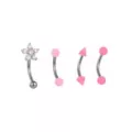 Multi-Pack CZ Flower Pink Spike Titanium Curved Barbells 4 Pack - 16 Gauge at Spencer's