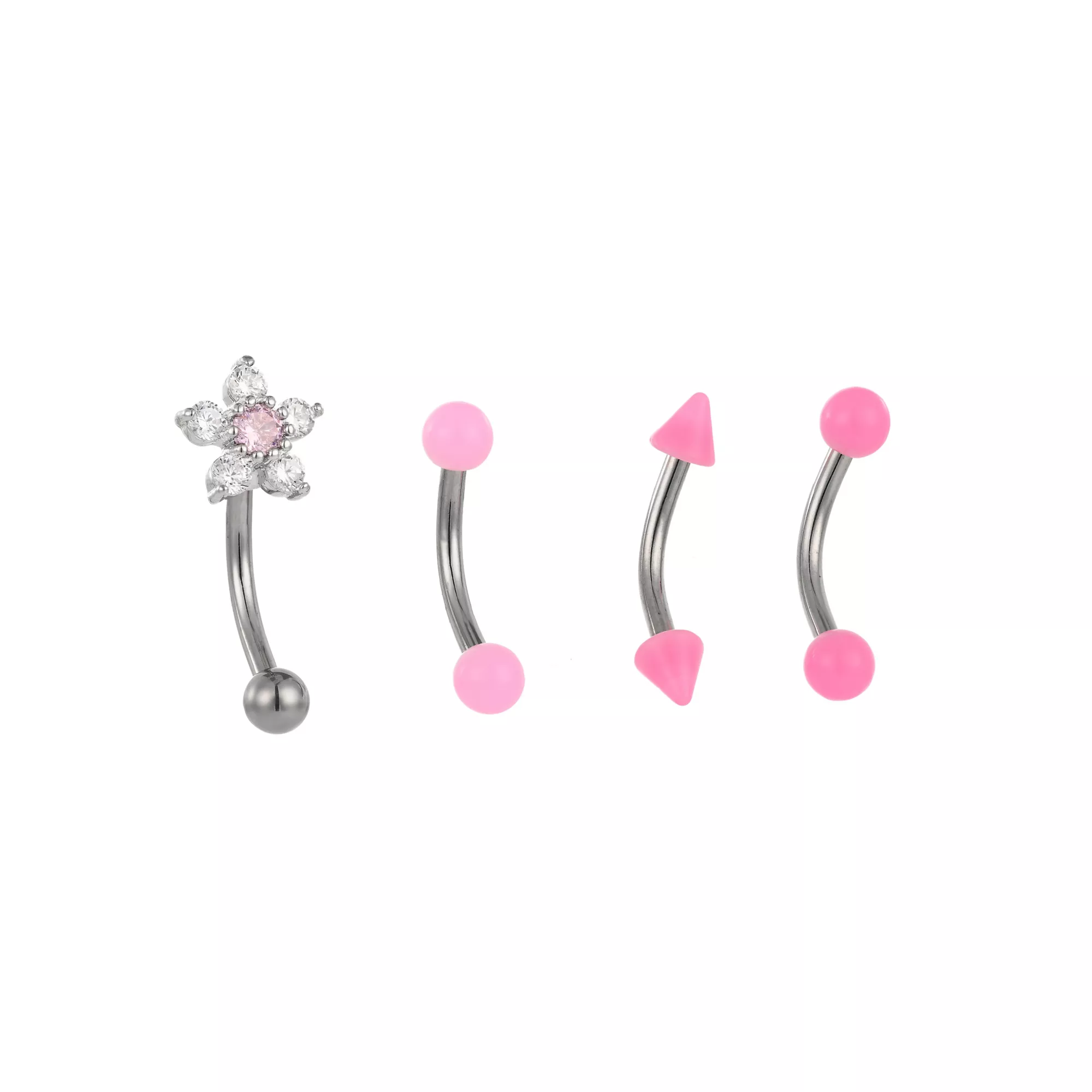 Multi-Pack CZ Flower Pink Spike Titanium Curved Barbells 4 Pack - 16 Gauge at Spencer's