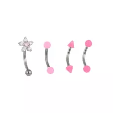 Multi-Pack CZ Flower Pink Spike Titanium Curved Barbells 4 Pack - 16 Gauge at Spencer's