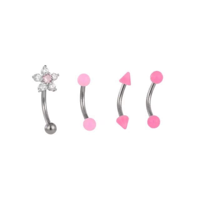 Multi-Pack CZ Flower Pink Spike Titanium Curved Barbells 4 Pack - 16 Gauge at Spencer's