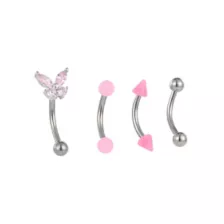 Multi-Pack Pink CZ Butterfly Spike Titanium Curved Barbells 4 Pack - 16 Gauge at Spencer's