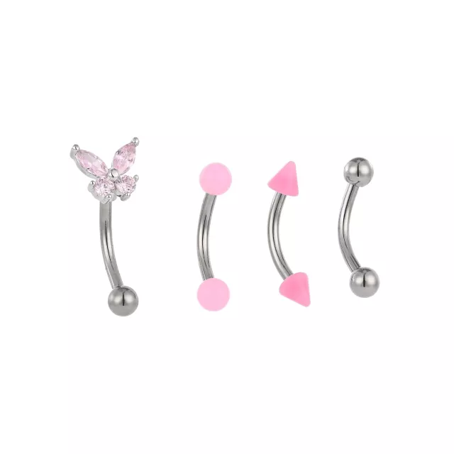 Multi-Pack Pink CZ Butterfly Spike Titanium Curved Barbells 4 Pack - 16 Gauge at Spencer's