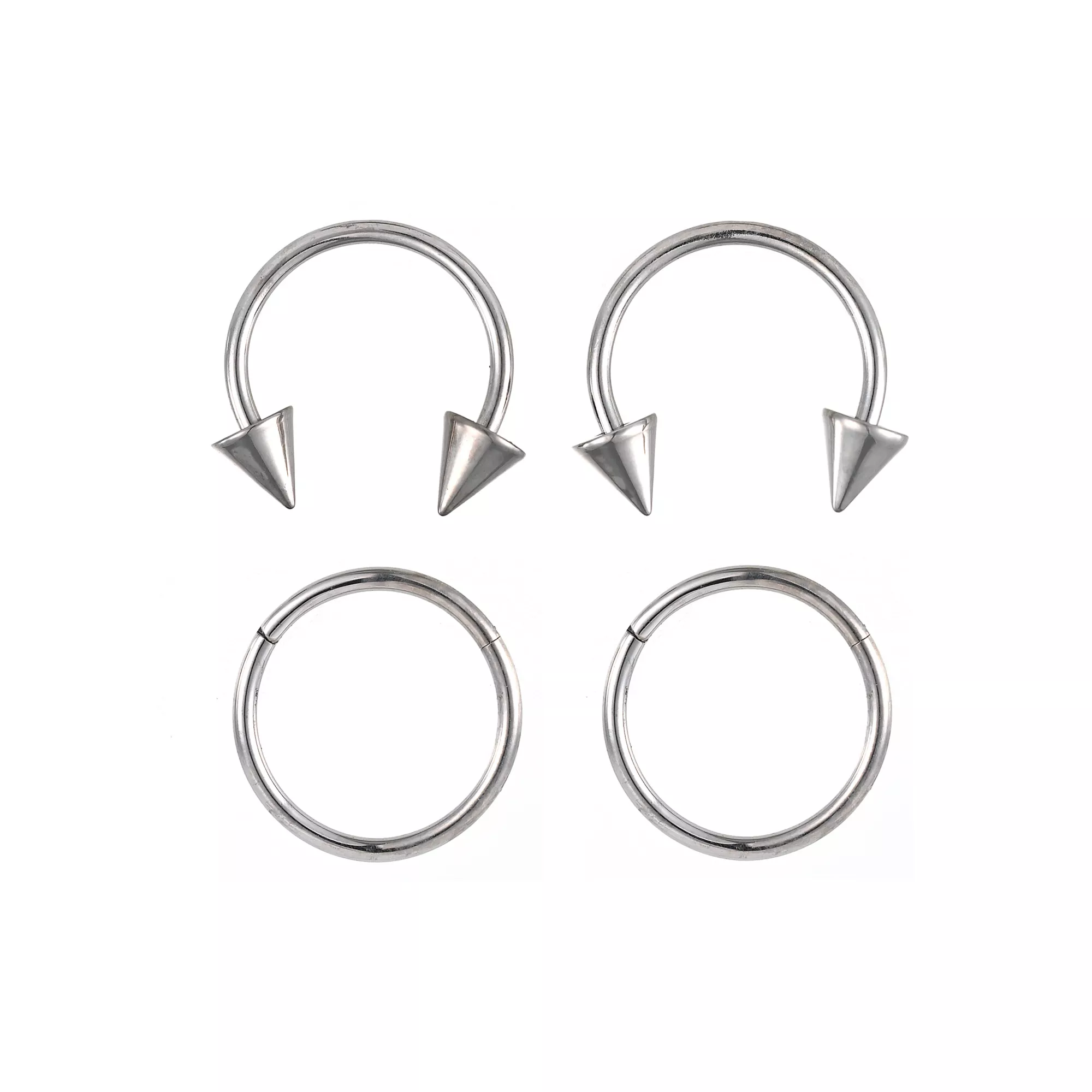 Multi-Pack Spike Titanium Hoop and Horseshoe Rings 4 Pack - 20 Gauge at Spencer's