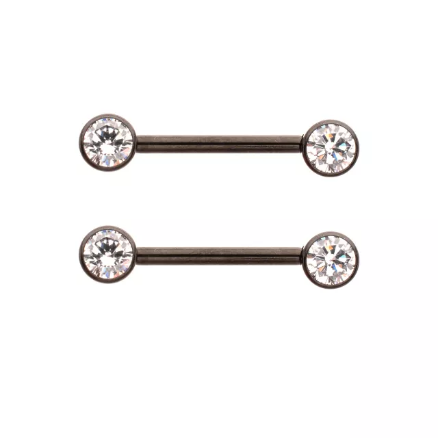 Clear CZ Black-Tone ASTM F-136 Titanium Nipple Barbells - 14 Gauge at Spencer's