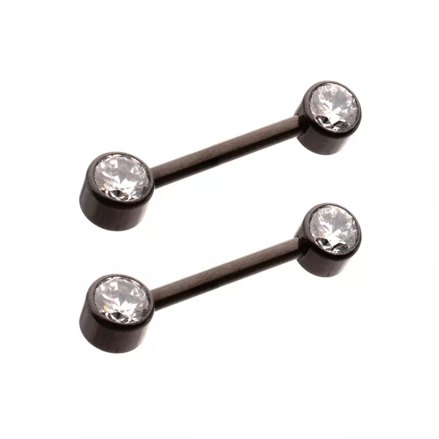 Clear CZ Black-Tone ASTM F-136 Titanium Nipple Barbells - 14 Gauge at Spencer's