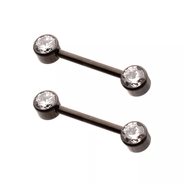 Clear CZ Black-Tone ASTM F-136 Titanium Nipple Barbells - 14 Gauge at Spencer's