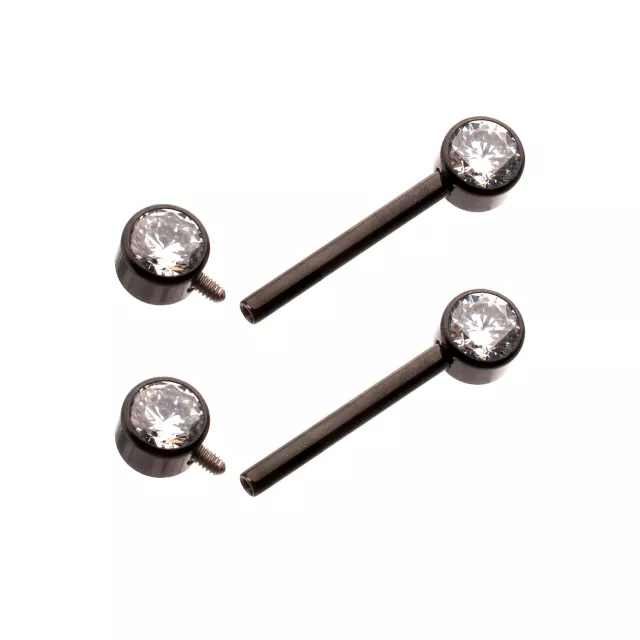 Clear CZ Black-Tone ASTM F-136 Titanium Nipple Barbells - 14 Gauge at Spencer's