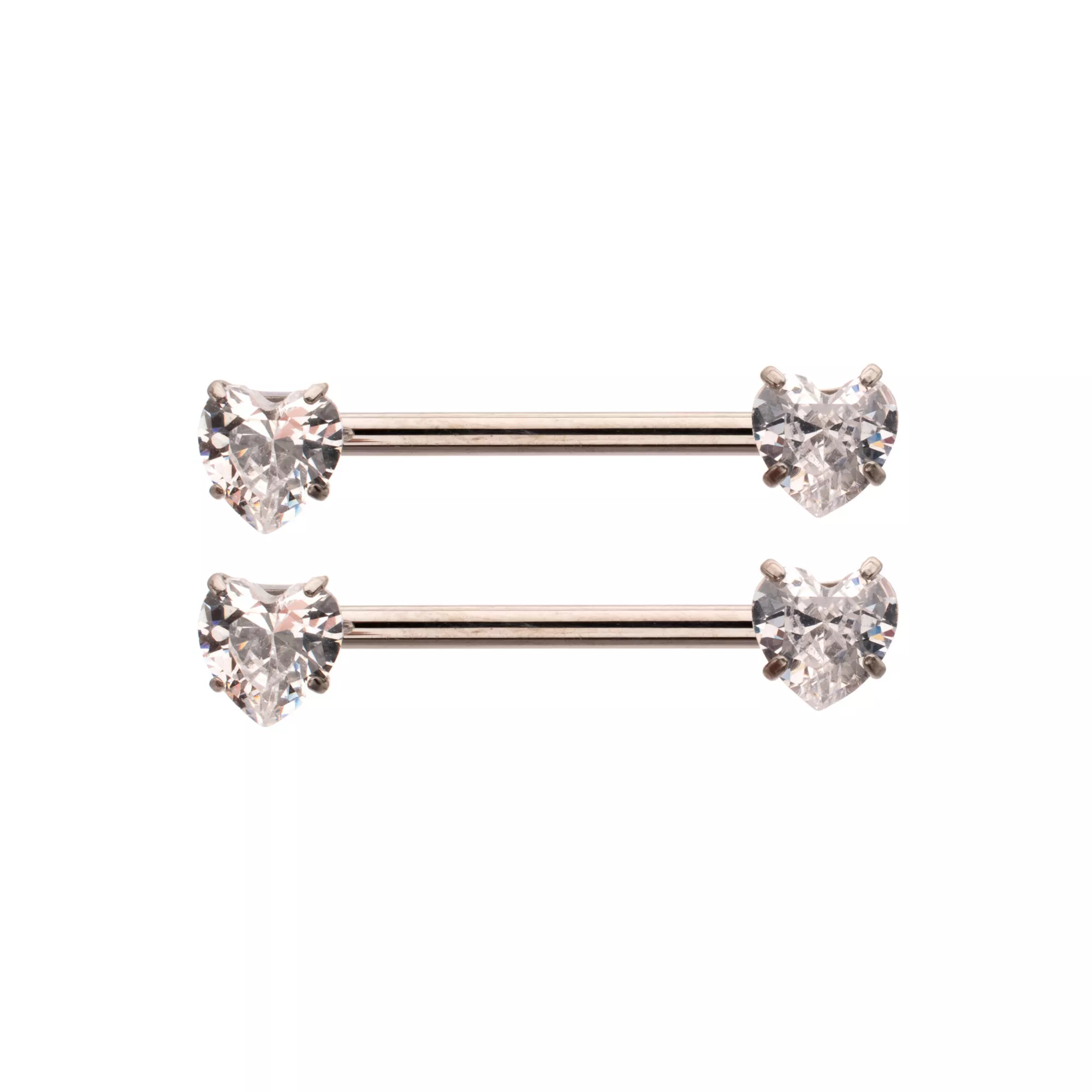 Clear CZ Heart Silver-Plated ASTM F-136 Titanium Nipple Barbells - 14 Gauge at Spencer's