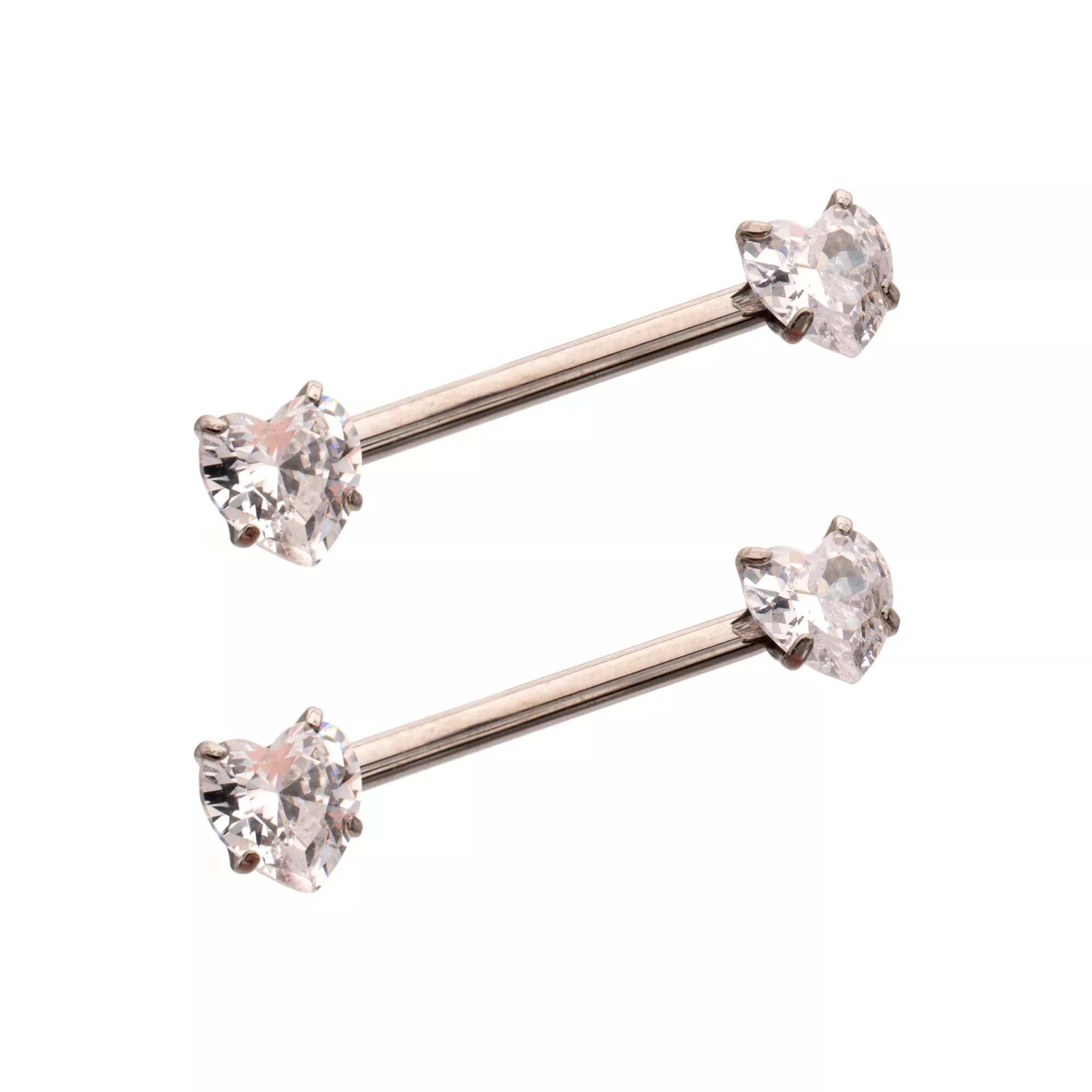Clear CZ Heart Silver-Plated ASTM F-136 Titanium Nipple Barbells - 14 Gauge at Spencer's