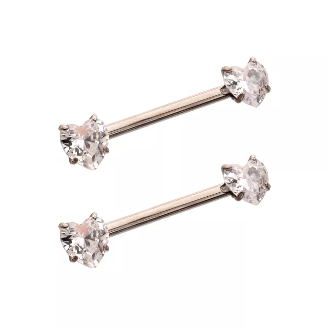Clear CZ Heart Silver-Plated ASTM F-136 Titanium Nipple Barbells - 14 Gauge at Spencer's