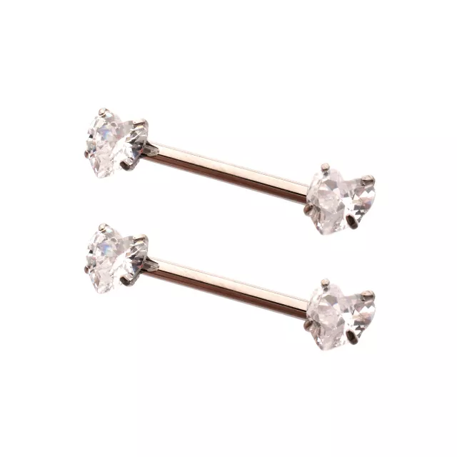 Clear CZ Heart Silver-Plated ASTM F-136 Titanium Nipple Barbells - 14 Gauge at Spencer's
