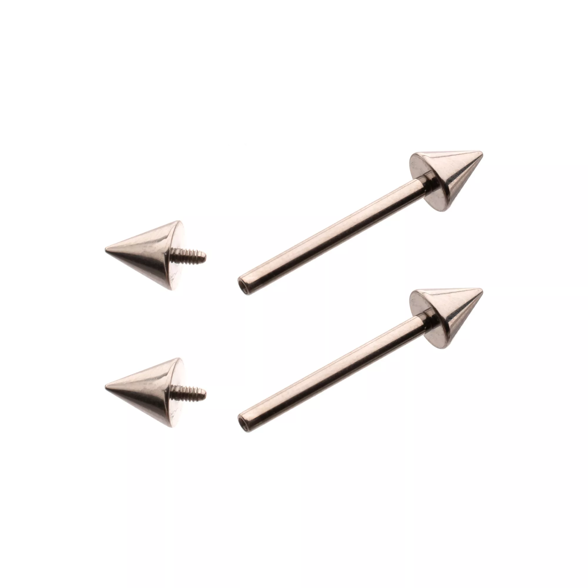 Silvertone Spiked Internally Threaded Nipple Barbells - 14 Gauge